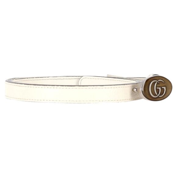 GG Oval Buckle Belt with Enamel in White Leather - Picture 2 of 3